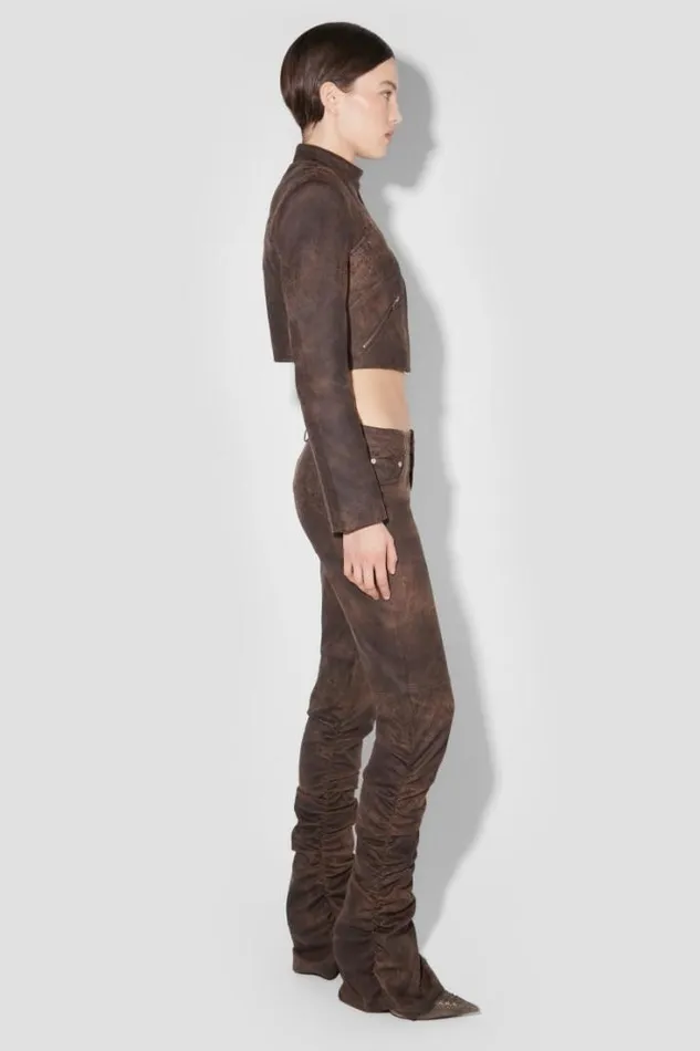 Cracked Faux Leather Cropped Moto Jacket Brown Women MISBHV Outerwear