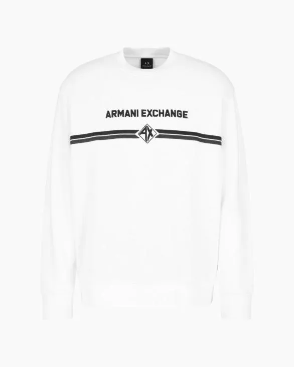 Crewneck Sweatshirt With Logo Print On The Chest White Men Armani Sweatshirts