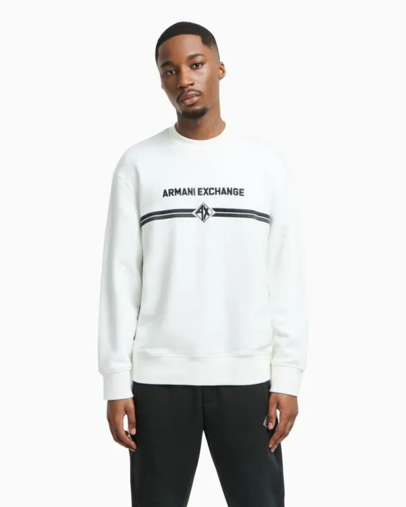 Crewneck Sweatshirt With Logo Print On The Chest White Men Armani Sweatshirts