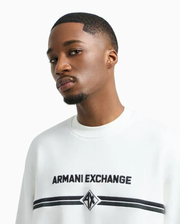 Crewneck Sweatshirt With Logo Print On The Chest White Men Armani Sweatshirts