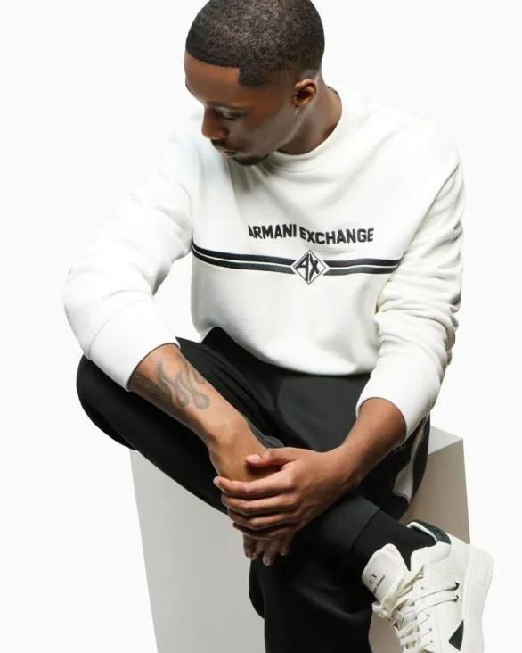 Crewneck Sweatshirt With Logo Print On The Chest White Men Armani Sweatshirts