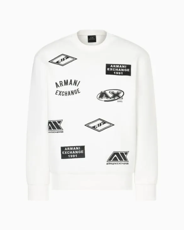 Crewneck Sweatshirt With Patches And Logos White Men Armani Matching Sets
