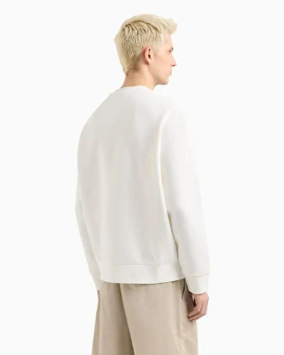 Crewneck Sweatshirt With Patches And Logos White Men Armani Matching Sets