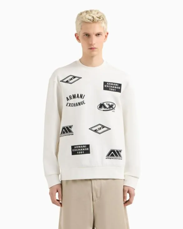 Crewneck Sweatshirt With Patches And Logos White Men Armani Matching Sets