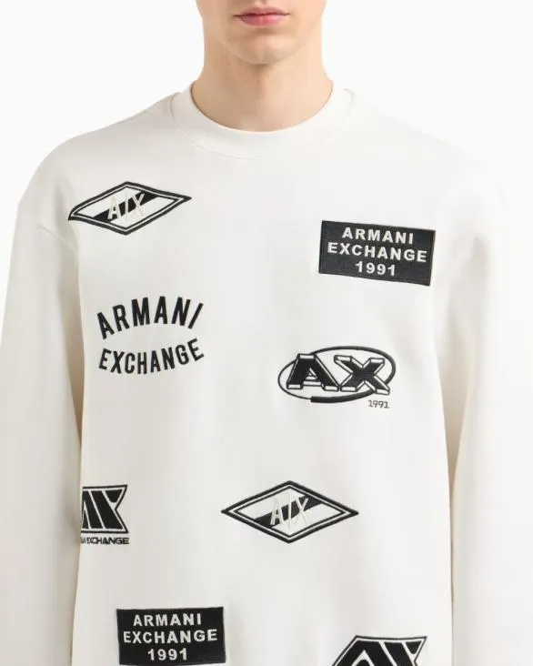 Crewneck Sweatshirt With Patches And Logos White Men Armani Matching Sets
