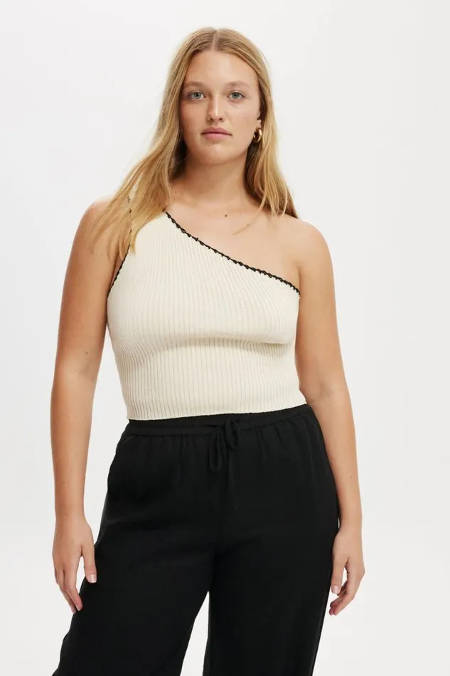 Crochet Trim Rib One Shoulder Ecru Women Cotton On Tops