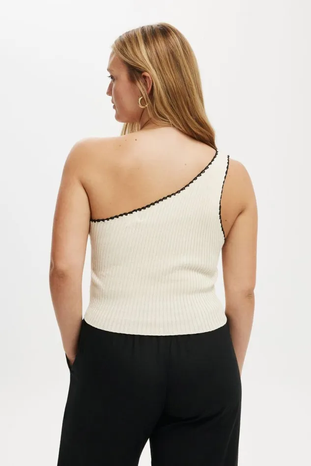 Crochet Trim Rib One Shoulder Ecru Women Cotton On Tops
