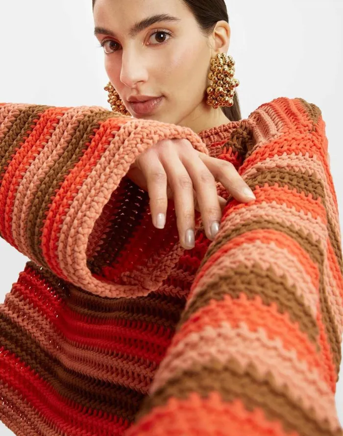 Crop Sweater Multicolor Red Women La Double J Knitwear Crop Sweater Multicolor Red Women La Double J Knitwear