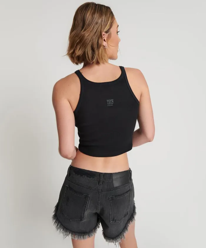 CROPPED BOWER BIRD RIBBED TANK TOP BLACK Women One Teaspoon Tees and Tanks CROPPED BOWER BIRD RIBBED TANK TOP BLACK Women One Teaspoon Tees and Tanks