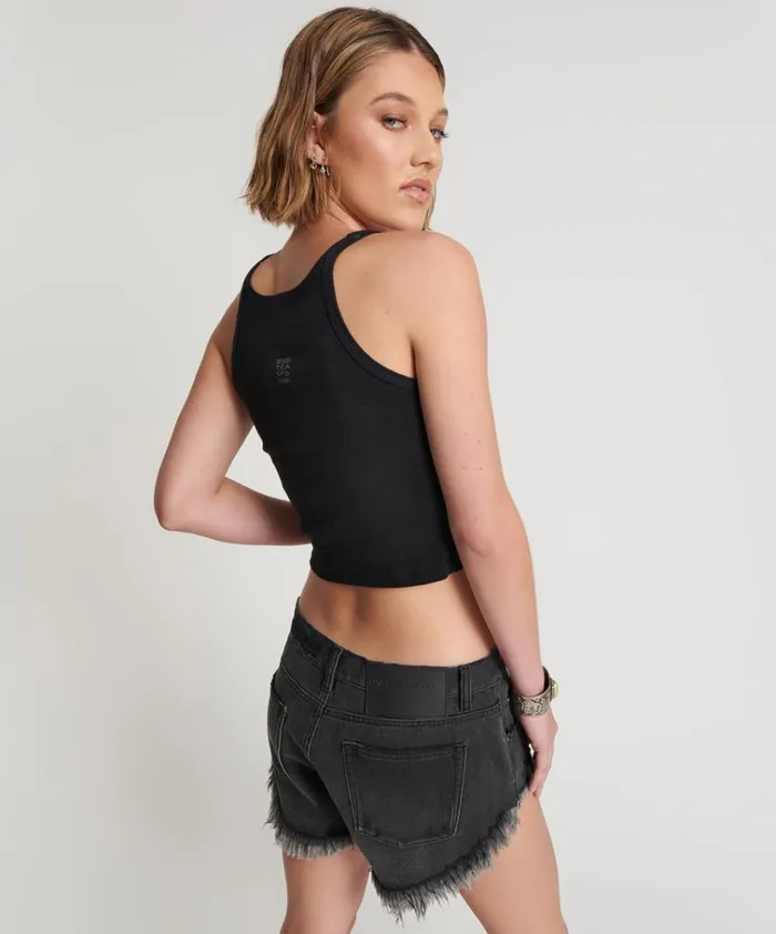 CROPPED BOWER BIRD RIBBED TANK TOP BLACK Women One Teaspoon Tees and Tanks CROPPED BOWER BIRD RIBBED TANK TOP BLACK Women One Teaspoon Tees and Tanks