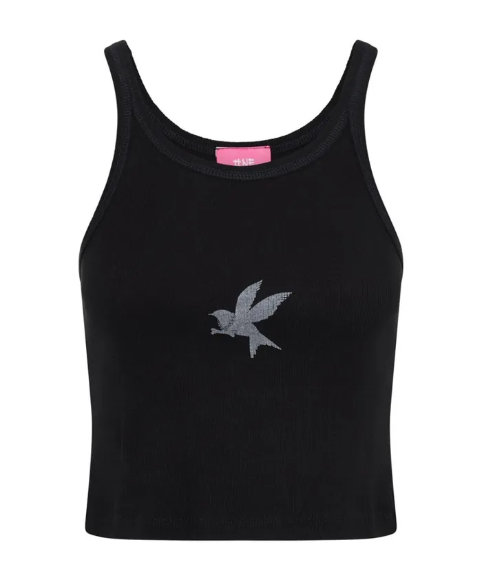 CROPPED BOWER BIRD RIBBED TANK TOP BLACK Women One Teaspoon Tees and Tanks CROPPED BOWER BIRD RIBBED TANK TOP BLACK Women One Teaspoon Tees and Tanks