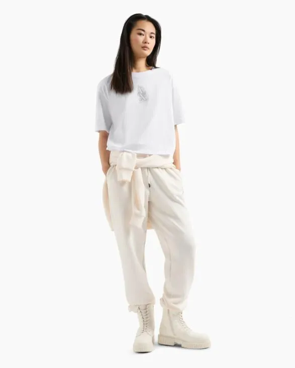 Cropped Tshirt With Rhinestone Logo White Women Armani TShirts Cropped Tshirt With Rhinestone Logo White Women Armani TShirts