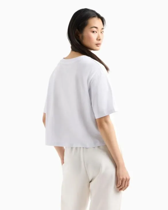 Cropped Tshirt With Rhinestone Logo White Women Armani TShirts Cropped Tshirt With Rhinestone Logo White Women Armani TShirts