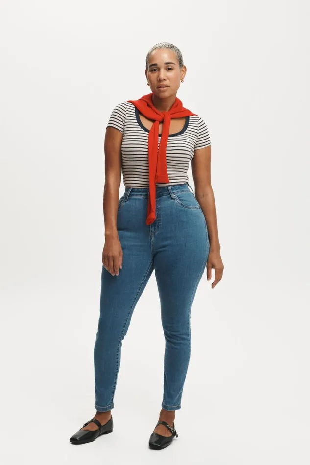 Curvy High Stretch Skinny Jean Sea Blue Women Cotton On Pants