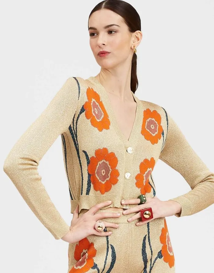 Daisychain Mini Cardigan Orange and Gold Women La Double J Knitwear