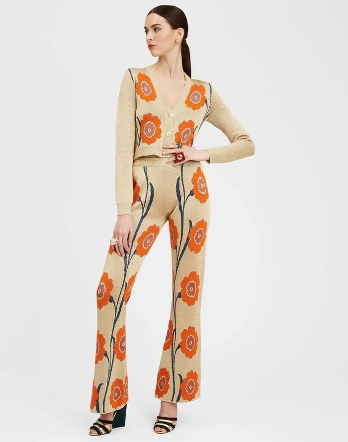 Daisychain Mini Cardigan Orange and Gold Women La Double J Knitwear Daisychain Mini Cardigan Orange and Gold Women La Double J Knitwear