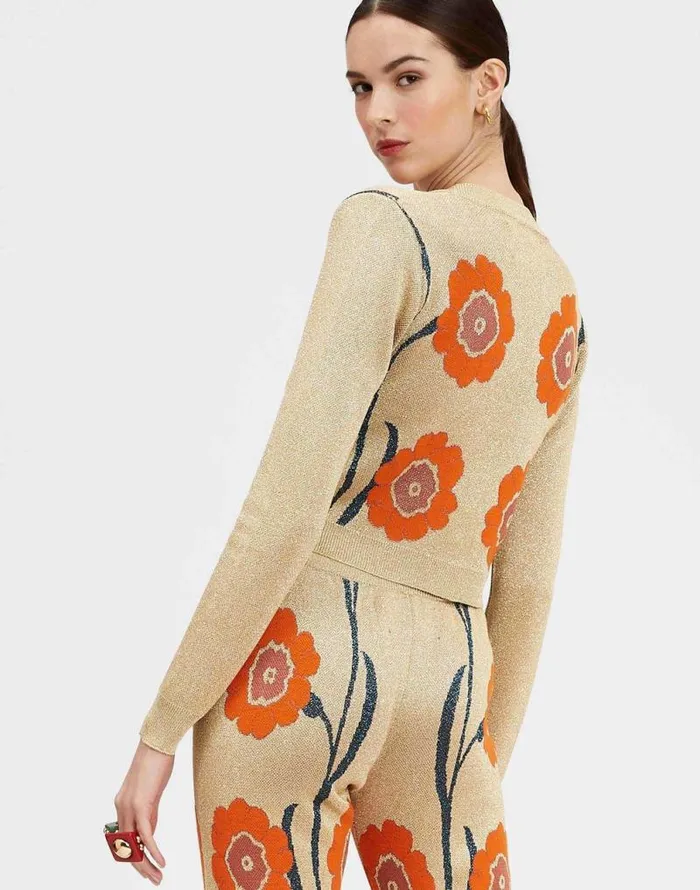 Daisychain Mini Cardigan Orange and Gold Women La Double J Knitwear Daisychain Mini Cardigan Orange and Gold Women La Double J Knitwear