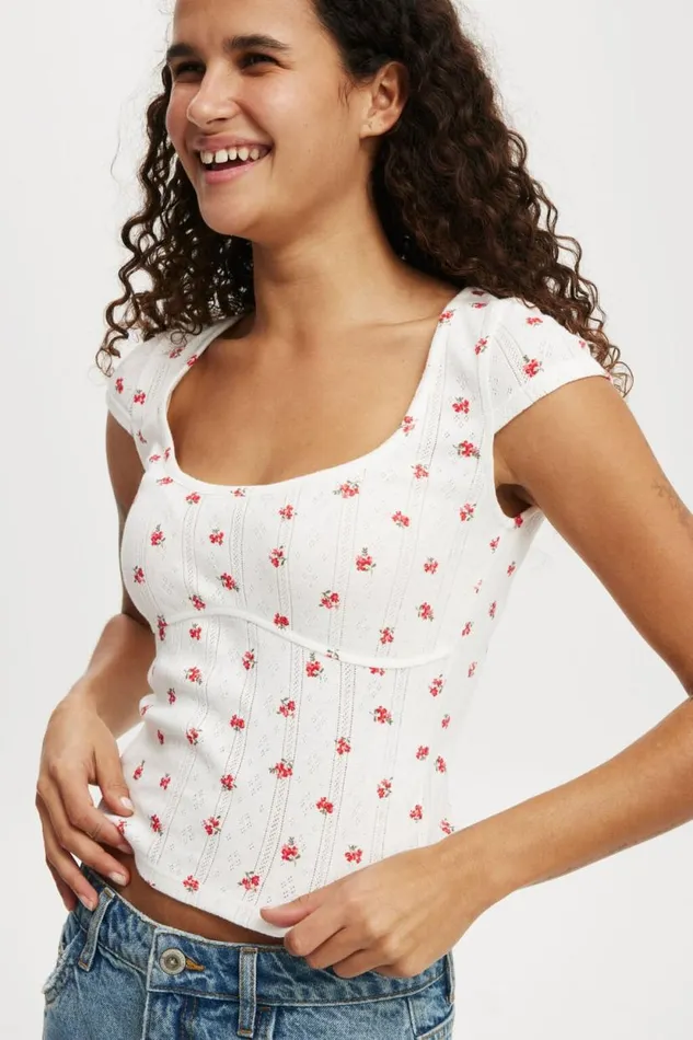 Darcie Scoop Neck Short Sleeve Top Bobbi Ditsy Cherry Rouge Women Cotton On Tops Darcie Scoop Neck Short Sleeve Top Bobbi Ditsy Cherry Rouge Women Cotton On Tops