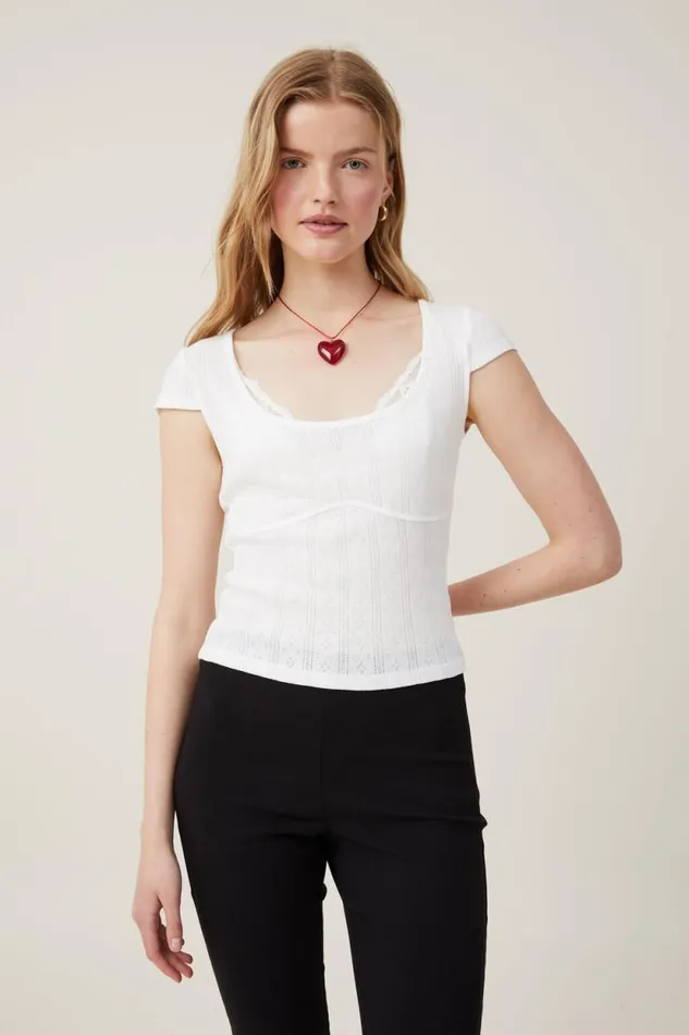 Darcie Scoop Neck Short Sleeve Top Natural White Women Cotton On Tops