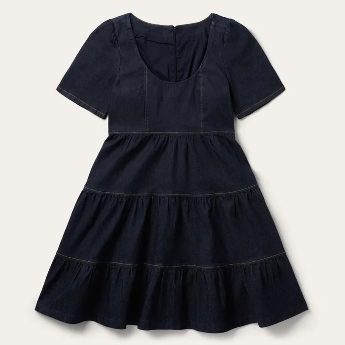 Dark Denim Dress With Contrast Top Stitching Blue Women Stetson Mini