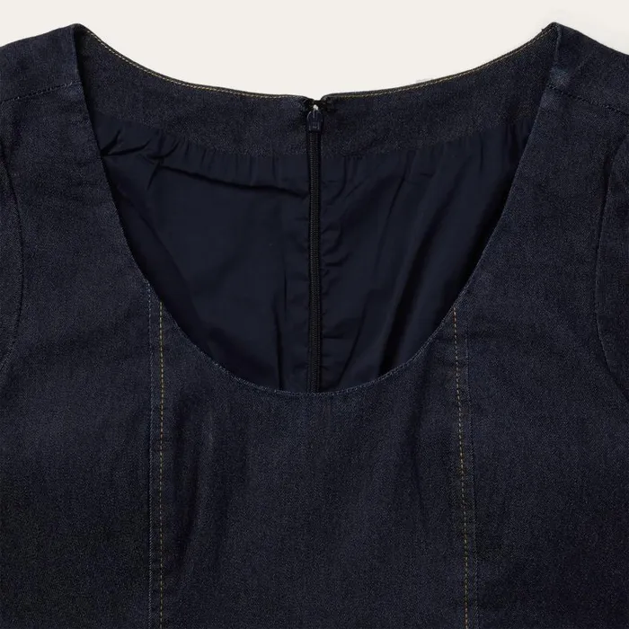 Dark Denim Dress With Contrast Top Stitching Blue Women Stetson Mini