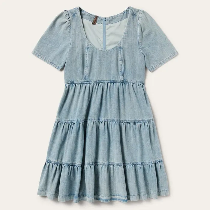Denim Dress With Tiered Skirt Blue Women Stetson Mini