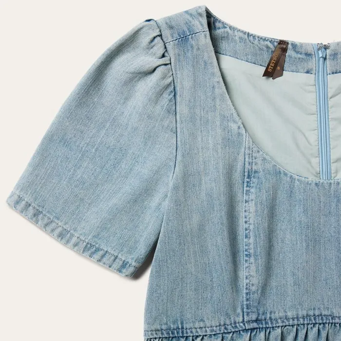 Denim Dress With Tiered Skirt Blue Women Stetson Mini