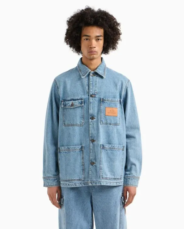 Denim Jacket With Logo Patch Blue Men Armani Matching Sets