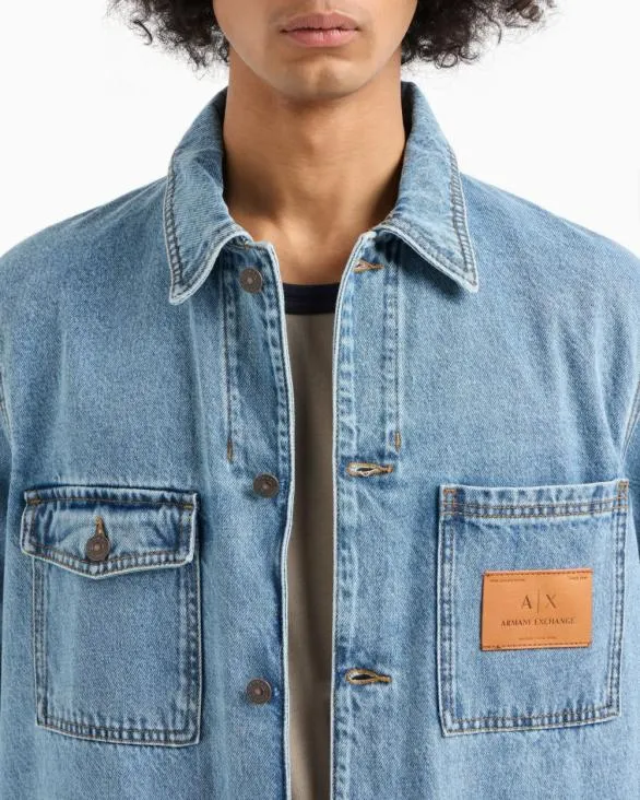 Denim Jacket With Logo Patch Blue Men Armani Matching Sets