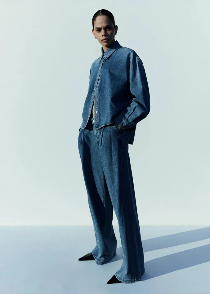 Denim Women Agolde Aiden High Low Shirt In Shout