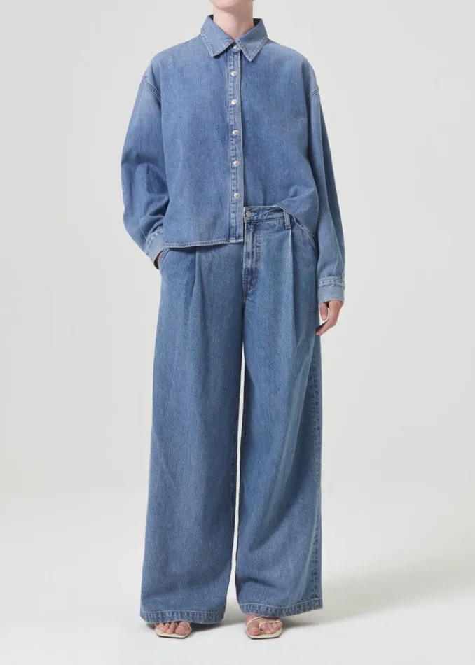 Denim Women Agolde Aiden High Low Shirt In Shout