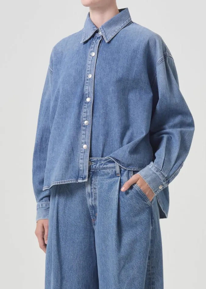 Denim Women Agolde Aiden High Low Shirt In Shout