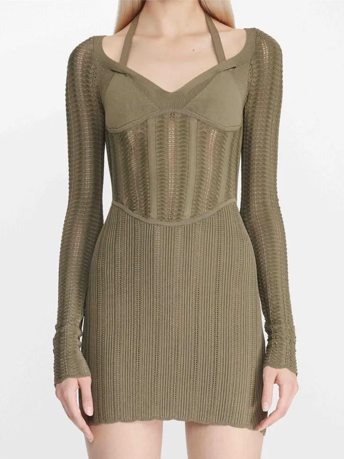 Dion Lee Dresses SNAKESKIN COLUMN CORSET DRESS Sagedark Sage 8211 Shop
