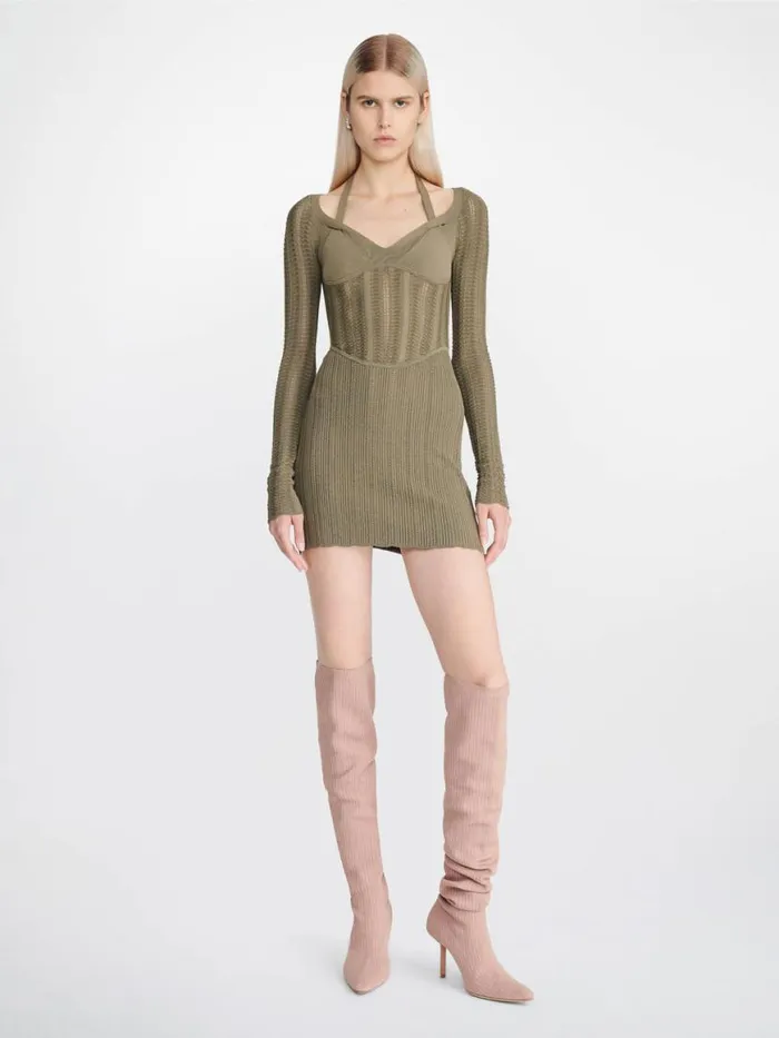Dion Lee Dresses SNAKESKIN COLUMN CORSET DRESS Sagedark Sage 8211 Shop