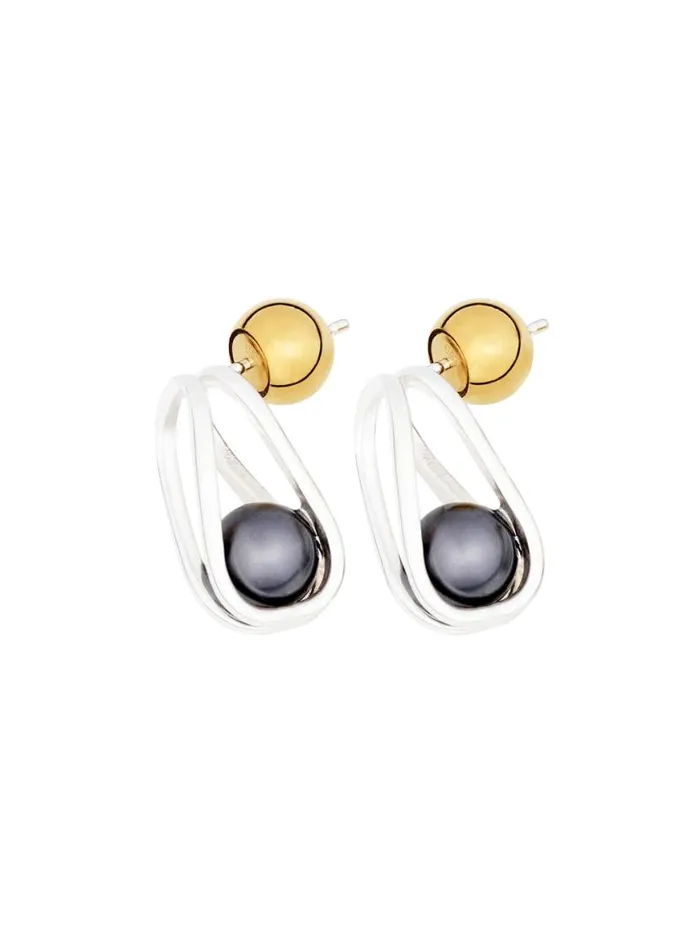 Dion Lee Jewellery MEDIUM CAGE PEARL EARRINGS Silver 8211 Accessories