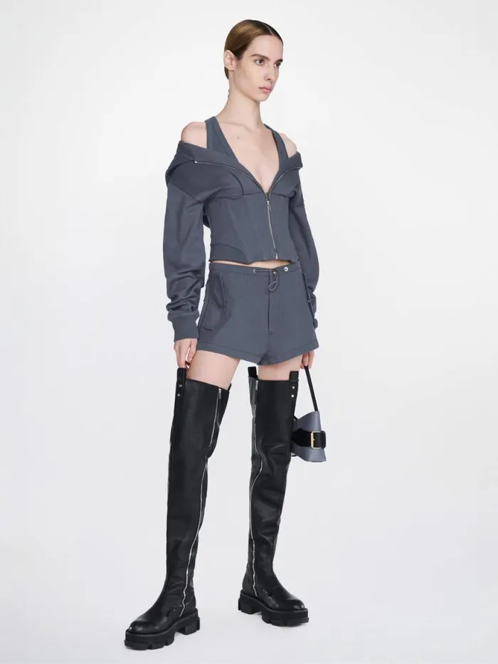 Dion Lee Tops LAYERED CORSET HOODIE Asphalt 8211 Shop