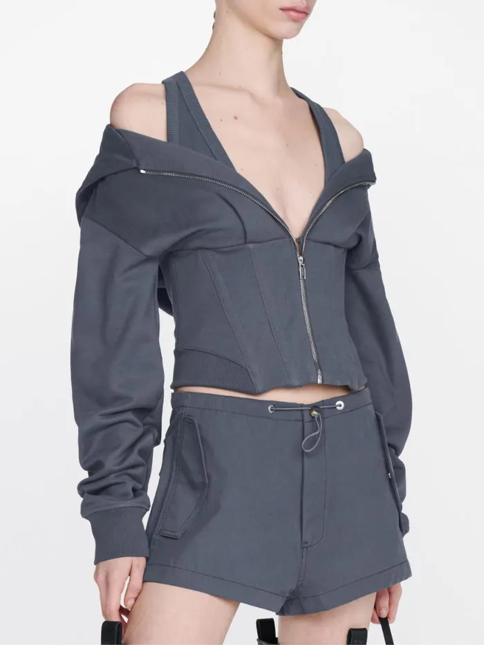 Dion Lee Tops LAYERED CORSET HOODIE Asphalt 8211 Shop