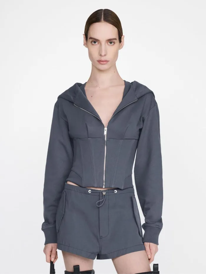 Dion Lee Tops LAYERED CORSET HOODIE Asphalt 8211 Shop