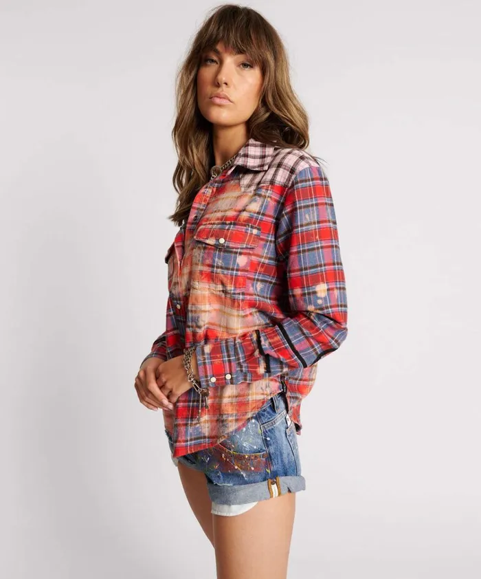 DISTRESSED FLANNEL WESTERN SHIRT Women One Teaspoon Shirts