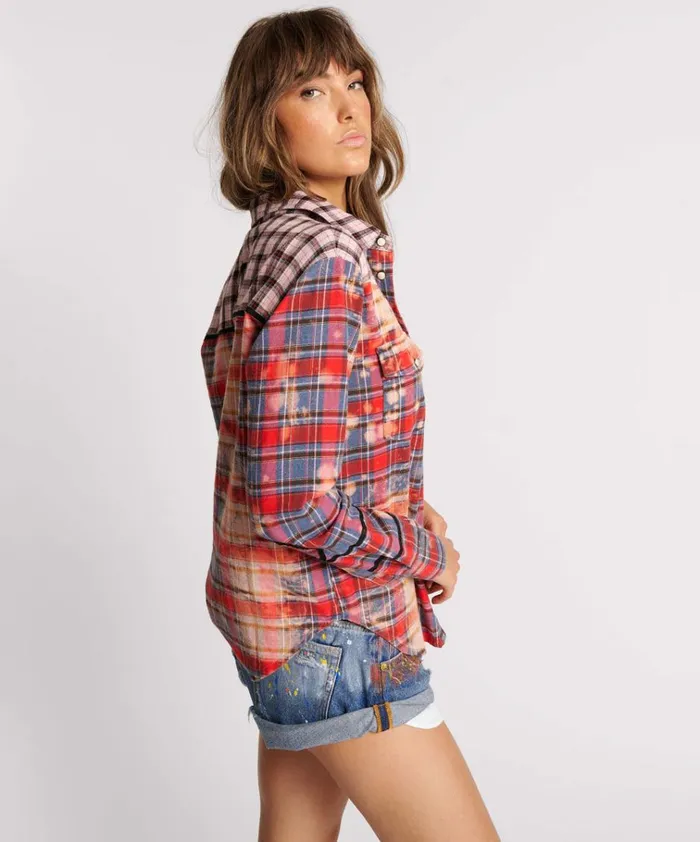 DISTRESSED FLANNEL WESTERN SHIRT Women One Teaspoon Shirts