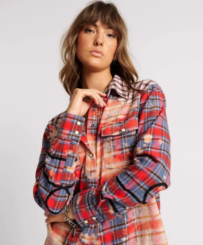 DISTRESSED FLANNEL WESTERN SHIRT Women One Teaspoon Shirts