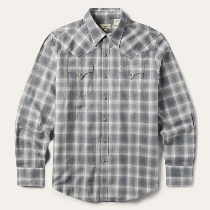 Dobby Twill Plaid Shirt Brown Men Stetson Modern Cut