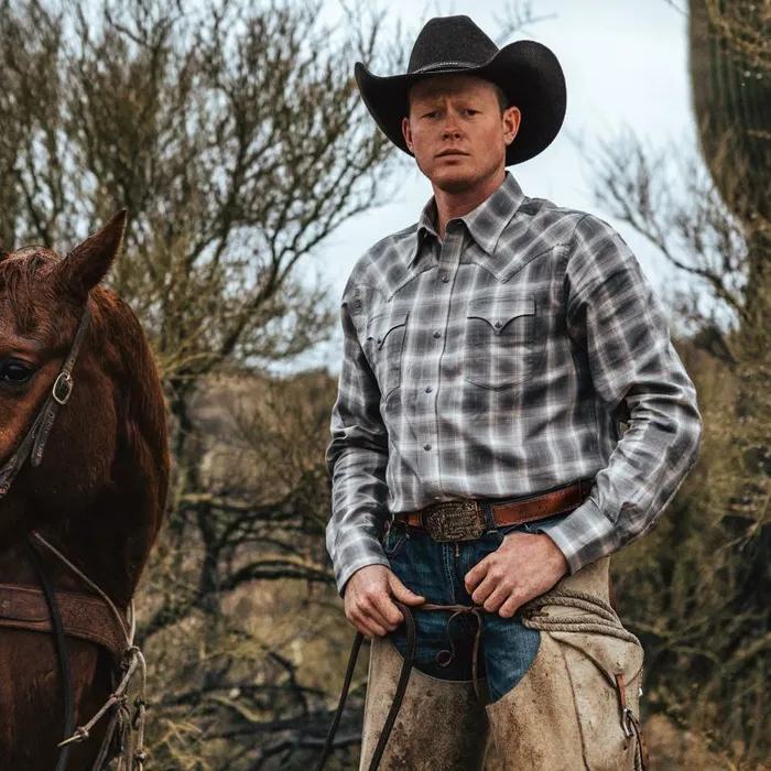 Dobby Twill Plaid Shirt Brown Men Stetson Modern Cut