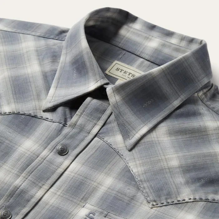 Dobby Twill Plaid Shirt Brown Men Stetson Modern Cut