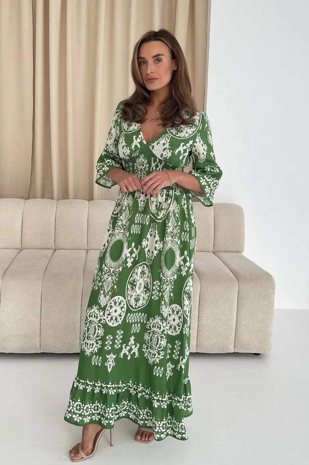 Dorothy Border Print Maxi Dress Green Women Girl In Mind CoOrds