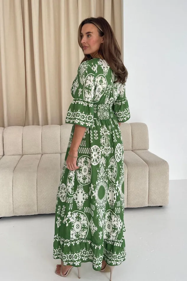 Dorothy Border Print Maxi Dress Green Women Girl In Mind CoOrds