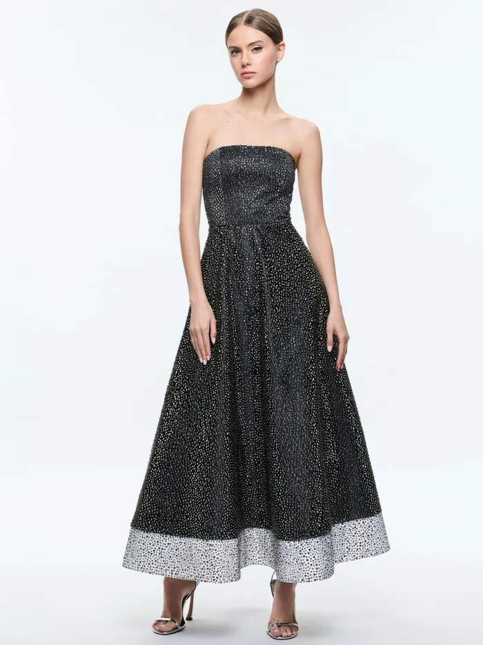 Dresses Women Alice Olivia BIJOU CRYSTAL STRAPLESS MIDI GOWN Blackoff White