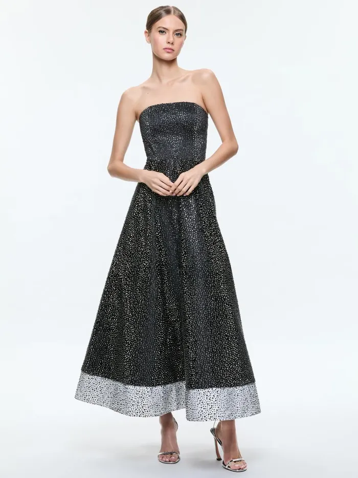 Dresses Women Alice Olivia BIJOU CRYSTAL STRAPLESS MIDI GOWN Blackoff White