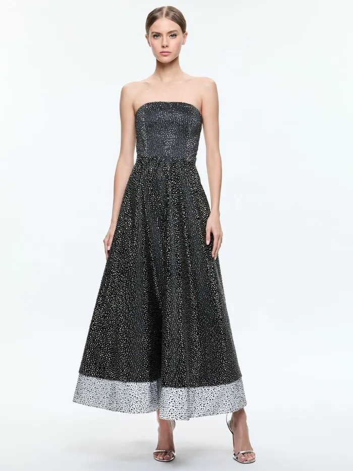 Dresses Women Alice Olivia BIJOU CRYSTAL STRAPLESS MIDI GOWN Blackoff White