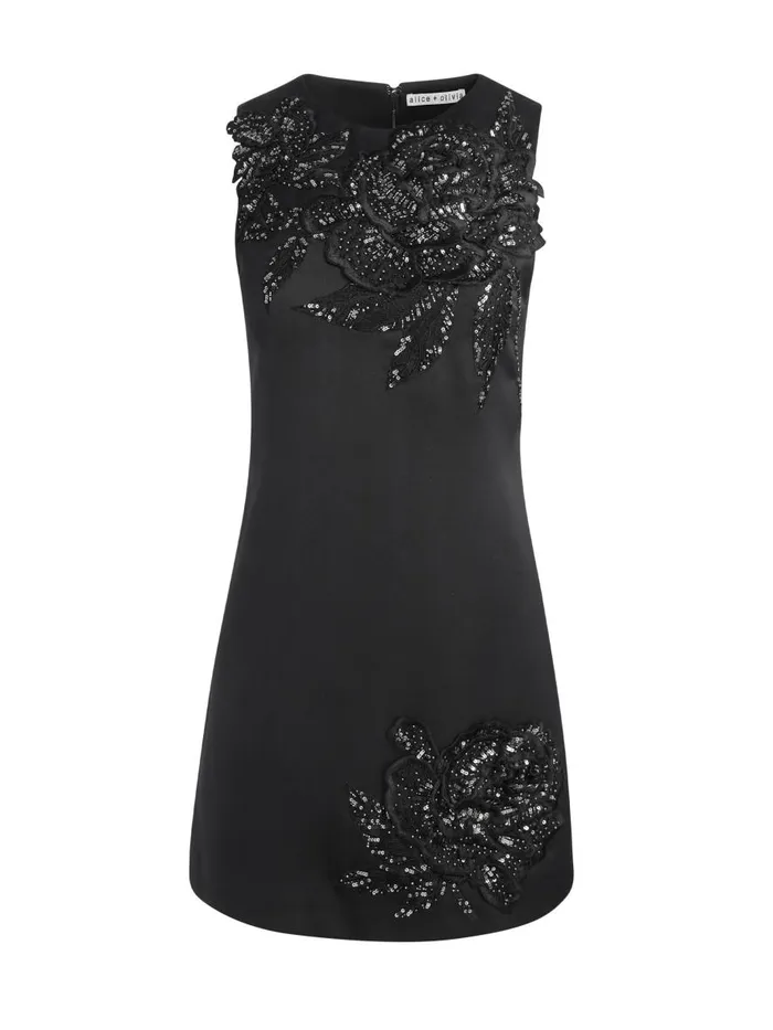 Dresses Women Alice Olivia CLYDE EMBELLISHED ALINE DRESS Le Parisien Blackgunmetal